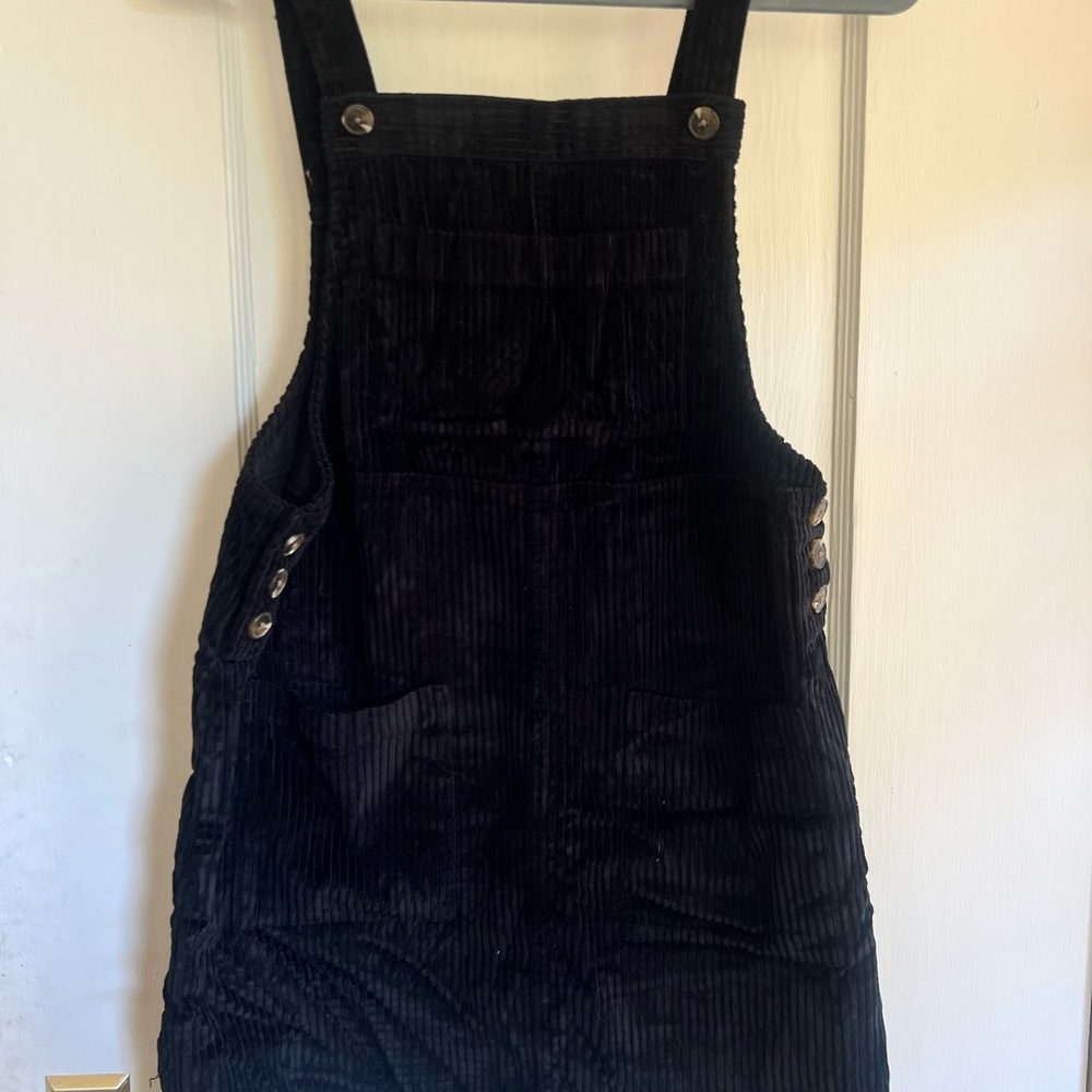 Black Corduroy Overall Mini Dress - Picture 2 of 7